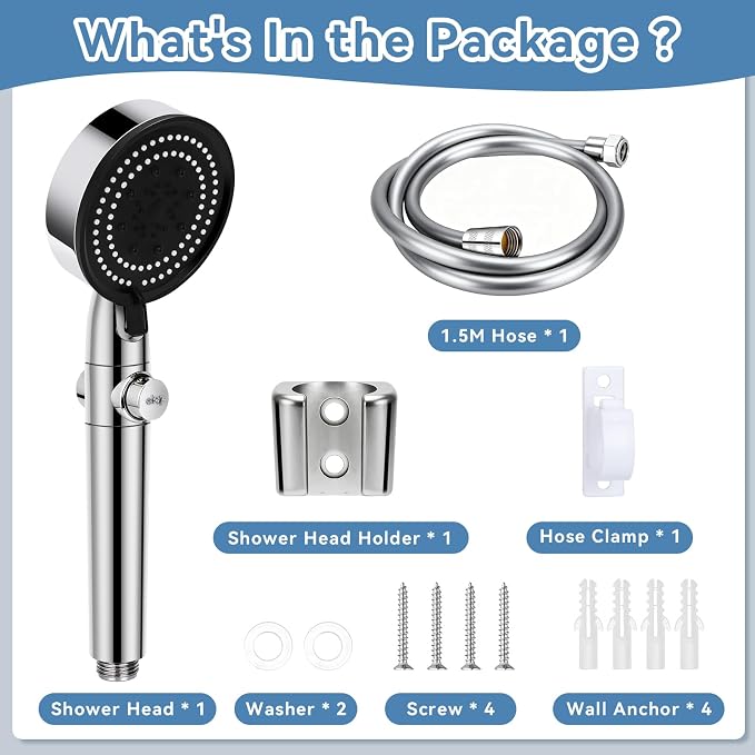 5+1 Mode High Pressure Replacement Silver RV Shower Head with Hose | On/Off Switch, Water Saving Motorhome Shower Head for RV/Campervan, Caravan