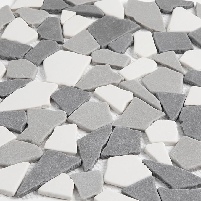 Grey Pebble Mosaic Tile, 12"x12" Backsplash Tiles, 5 SqFt | Slip-resistant Sliced Pebble for Bathroom, Kitchen, Shower Floors, Walls & Outdoor Areas, Mesh-Backed Easy to Install