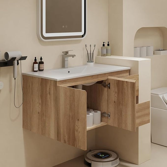 Floating Bathroom Vanity Without Sink Wall Mounted Cabinet with 2 Soft-Close Drawers and Doors, Moisture-Resistant MDF,Large Storage for Small Space (36")