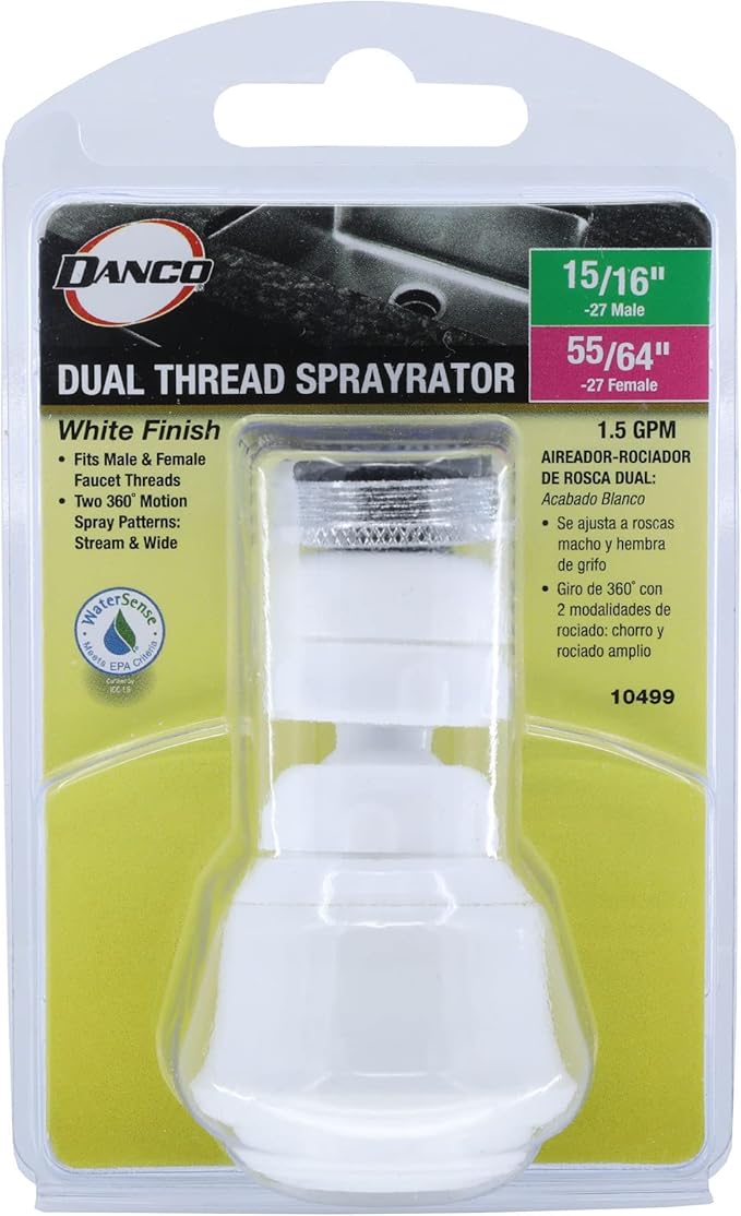 Danco Dual Thread Swivel Sprayrator, White, 10499
