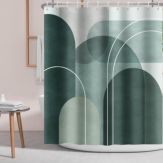 Green Shower Curtain Abstract Boho Mid Century Arch,Morden Minimalist Geometry Fabric Shower Curtains Bathroom Accessories
