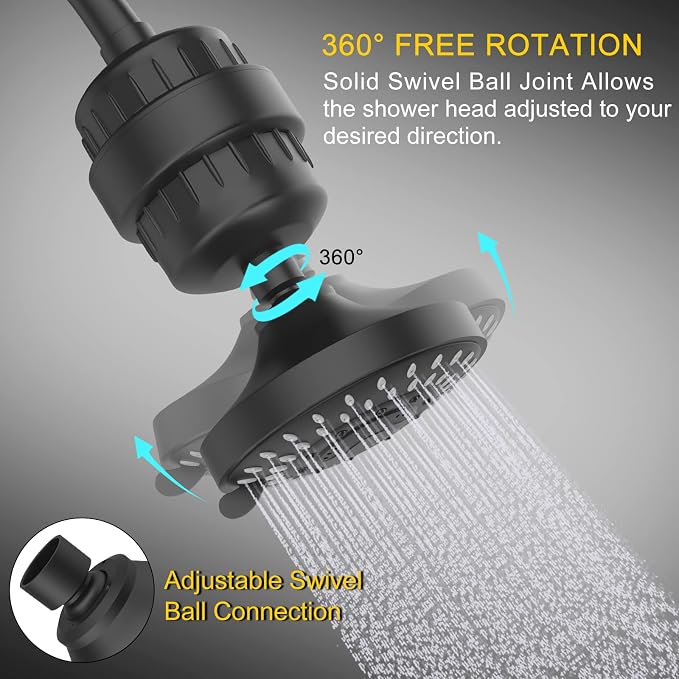 FEELSO Shower Head with Shower Filter, Filtered Shower Head for Hard Water | High Pressure, Anti-clog Nozzles, 5 Spray Showerhead, 15 Stage Water Softener Filters, Remove Chlorine and Harmful Substances