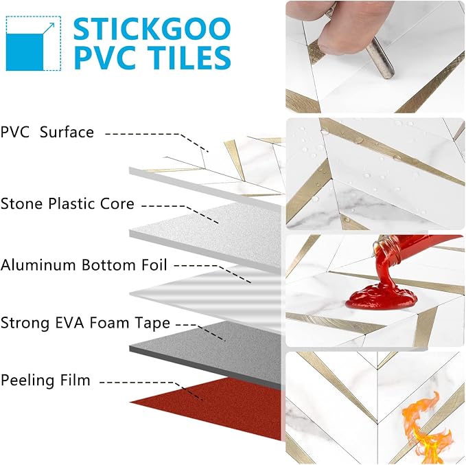 STICKGOO Herringbone Tile Peel and Stick Backsplash for Kitchen&Bathroom