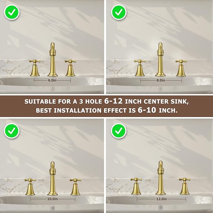 Hurran 8 Inch Widespread Bathroom Sink Faucet Brushed Gold, 3 Hole 2 Cross Handles Classic Vintage Antique Faucet with Metal Pop Up Drain and Supply Hoses for Vanity, RV, Farmhouse