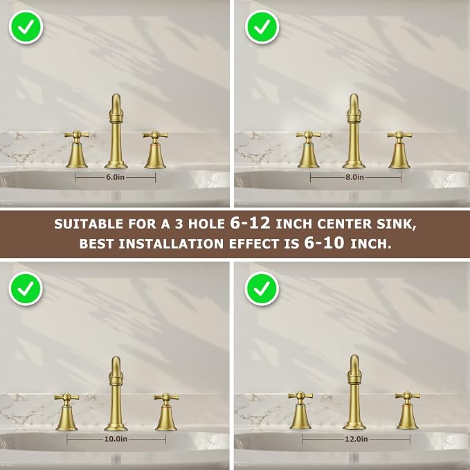 8 Inch Widespread Bathroom Sink Faucet Brushed Gold, 3 Hole 2 Cross Handles Classic Vintage Antique Faucet with Metal Pop Up Drain and Supply Hoses for Vanity, RV, Farmhouse