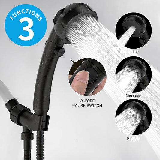 High Pressure Oil-Rubbed Bronze Handheld Shower Head with ON/OFF Switch, 3 Spray Modes, Adjustable Angle Bracket, and Hose | 3 Spray Modes Shower Wand with Shut Off Button, Camper & RV Showerhead with Hose & Angle Adjustable Holder, Oil-Rubbed Bronze