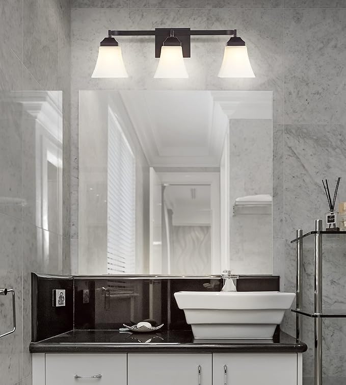 JONATHAN Y 24" Oil Rubbed Bronze Modern Cottage LED Vanity Light Wall Sconce, Farmhouse Wall Lamp for Bathroom Mirror Kitchen, White Glass Shade, LED Bulb Included (JYL7524A)