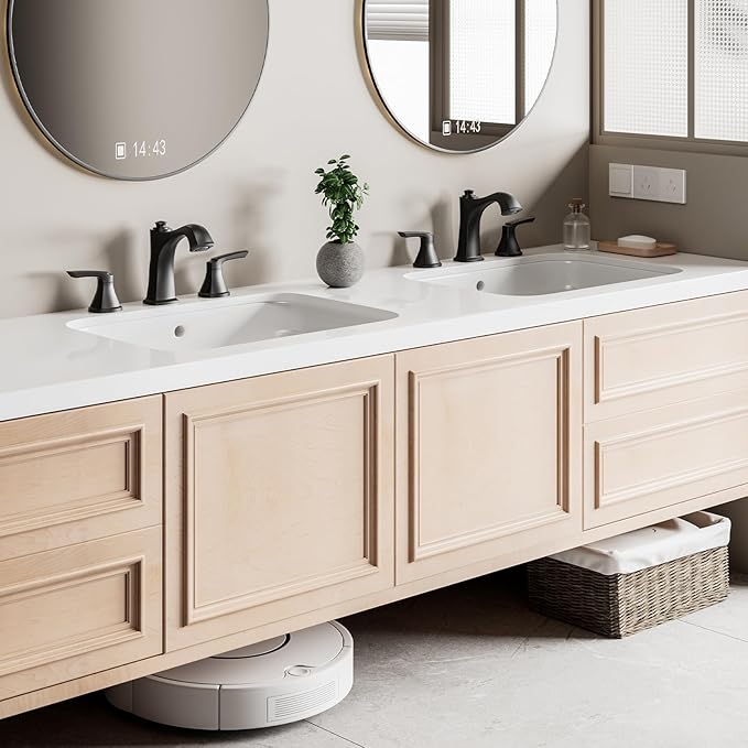 Matte Black Bathroom Faucet 3 Hole, Sanliv Widespread Bathroom Sink Faucet with Pop-Up Drain, 2 Handles Modern Vanity Faucet for 4-8 Inch Wide Spread Sinks, Matte Black