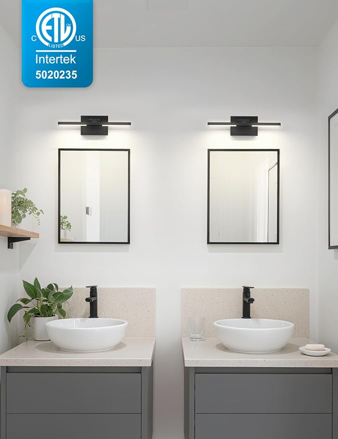 15.7 Inch Modern Bathroom Light Fixture, 20W 5CCT Dimmable LED Black Bathroom Vanity Lights Over Mirror, Vanity Lights for Bathrooms Restroom Mirror- ETL Certified