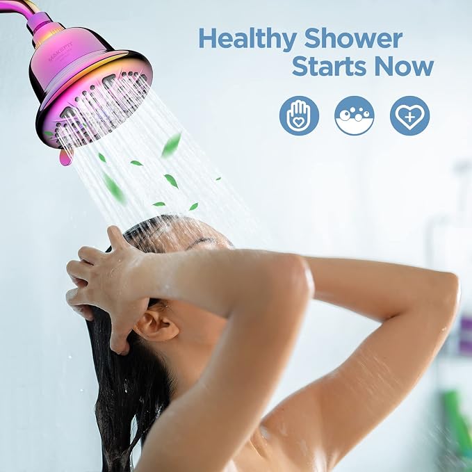 MakeFit Filtered Shower Head - High Pressure Shower Head with Filter for Hard Water Softener - 7 Settings Bathroom Rain Showerhead to Remove Chlorine and Heavy Metals (Radiant Rainbow)