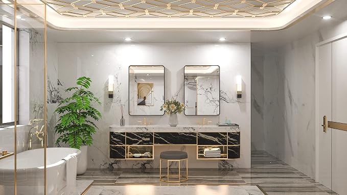 Black Framed Mirrors for Bathroom, 2 Inch Thick Frame 22 x 30 Inch Brushed Metal Frame Wall Mounted Rectangle Mirror for Vanity(Horizontal/Vertical)