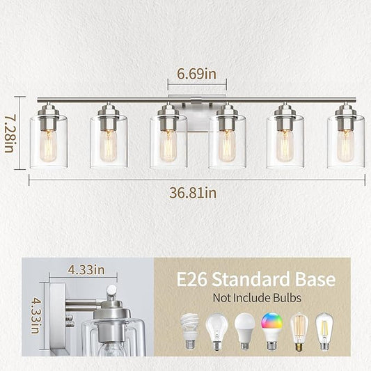 Bathroom Vanity Light Over Mirror,Brushed Nickel 6-Light Vanity Light for Bathroom,Bathroom Light Fixture Wall Sconce Lighting for Bedroom,Living Room