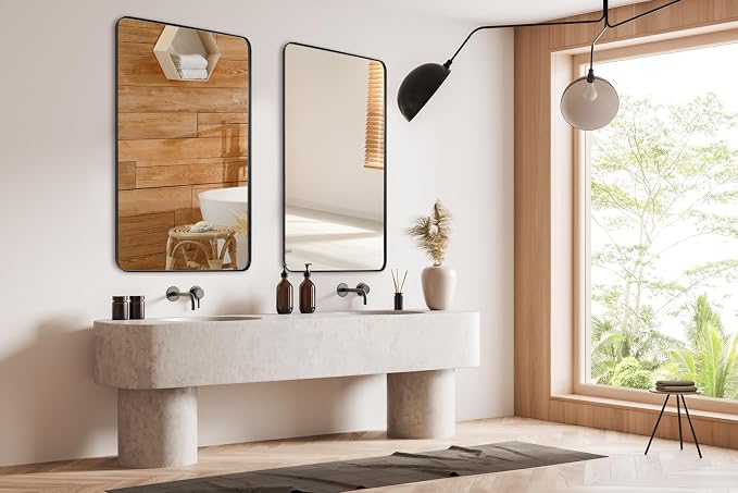 Bronze Bathroom Mirror for Wall, 24X40” Bronze Wall Mirror for Vanity, Rounded Rectangle Mirror, Oil Rubbed Bronze Metal Modern Stainless Steel Frame, Hang Vertically or Horizontally