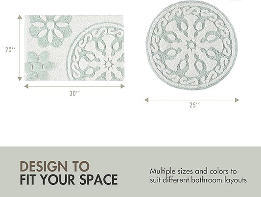Madison Park Casablanca 100% Cotton Tufted Bathroom Rugs Luxurious Plush Medallion Floral Pattern Bath Mat Absorbent, Quick Dry, Spa Design Shower Room DΓ©cor, Rectangle 25" R, Sage Green
