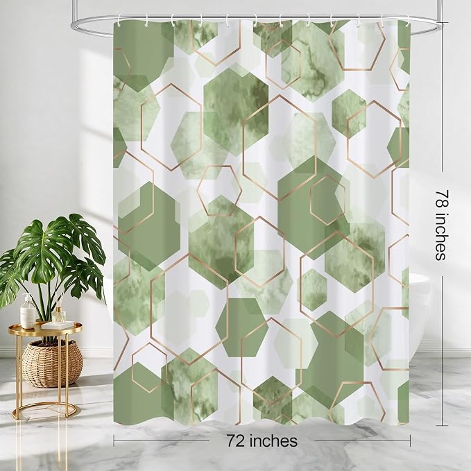 Litabel Long Shower Curtain for Bathroom, Geometric Bathroom Decor 72x78 | Long Modern Minimalist Shower Curtais, Sage Green Geometric Art Print Abstract Waterproof Bath Curtain