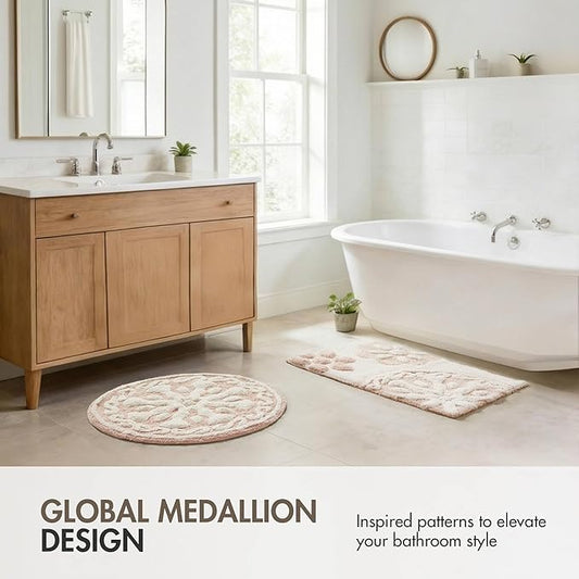 Madison Park Casablanca 100% Cotton Tufted Bathroom Rugs Luxurious Plush Medallion Floral Pattern Bath Mat Absorbent, Quick Dry, Spa Design Shower Room DΓ©cor, Rectangle 20" x 30", Pink