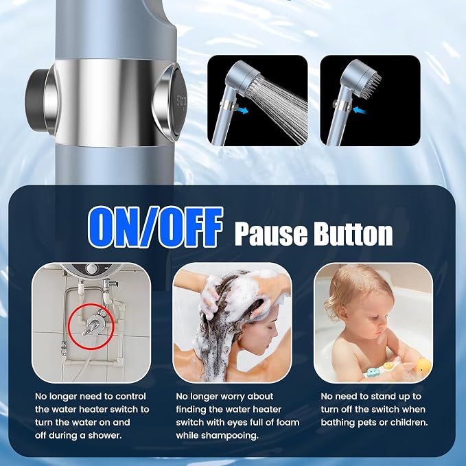 Filtered Shower Head with Handheld,High Pressure Shower Heads with Filters | ON/OFF Switch,4 Spray,Built-in Power Wash,Detachable Showerhead,Silicone Massage Brush,Blue,Water Softener
