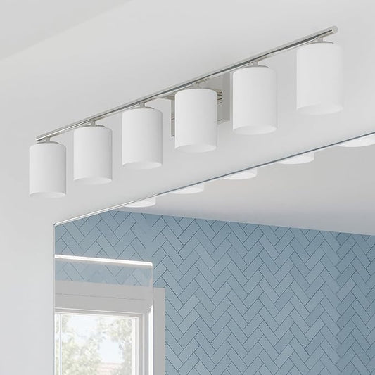 Progress Lighting Replay Collection 48 in. 6-Light Brushed Nickel Etched White Glass Modern Bath Vanity Light