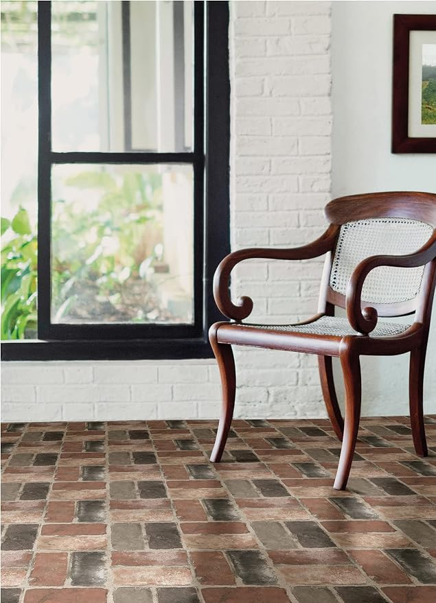 FloorPops Harvard Brick Red Peel & Stick Floor Tiles (Pack of 6)