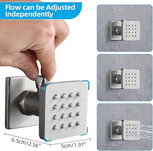 Enga Shower System Body Jets with On-Off Switch, 16 Inch Rain Shower Head System Full Body Spray Massage Shower Set, Multi Head Shower Faucet Combo, Brushed Nickel
