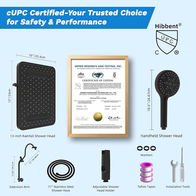 Hibbent cUPC Certified High Pressue 13'' Rainfall Shower Head with 5-Spray | Shower Heads with Handheld 10-Spray Combo, All Metal Easy Reach 4-way Diverter Arm, 71'' Hose & Holder, Oil-Rubbed Bronze