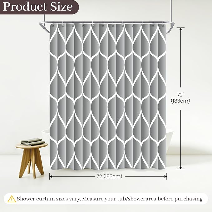 Gelbchu Geometric Shower Curtain for Bathroom, Light Gray, 72x72 Inch | with Hooks, Premium Polyester, Quick Dry, Water Repellent, Machine Washable, Rustproof Grommets, Modern Minimalist