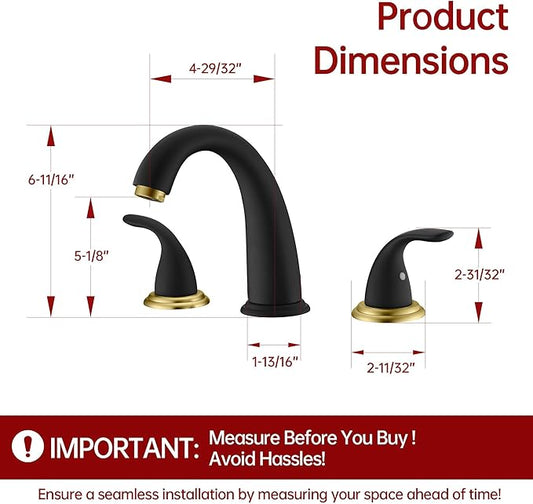 SUMERAIN 2 Handle Widespread Roman Bathtub Faucet Tub Filler with Valve, Black and Gold Finish