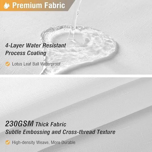 72x80 Linen Textured Waterproof Thick Fabric Shower Curtain Set, White | Long Size, 230GSM Polyester, Heavy Duty Cloth, Weighted Hem, 12 Plastic Hooks, Modern Luxury Hotel Style, Machine Washable