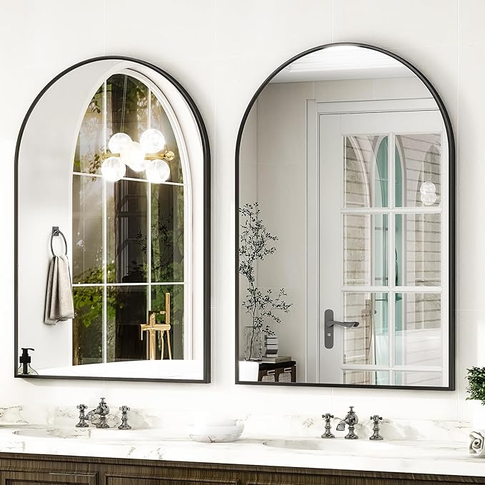 HARRITPURE 16"x24" Arched Bathroom Mirror - Black Wall Mounted Mirror - Black Arch Mirror - Aluminum Alloy Frame Bathroom Mirror Living Room, Bedroom, Bathroom and Entryway | Vanity Aluminum Alloy Frame Arch Wall Mirror for Living Room, Bedroom, Entryway