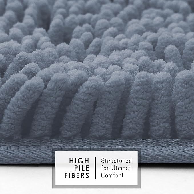 Hearth & Harbor Bathroom Rugs, Chenille Bath Mat - Machine Washable Bath Mats for Bathroom Non-Slip Backing Rubber, Quick Dry Bathroom Mat, 17 x 24 + 20 x 32 - Stone Blue