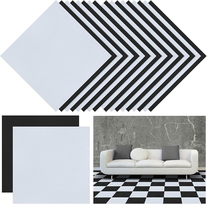 Spiareal 48 Pieces Peel and Stick Floor Tiles Vinyl Flooring 12 x 12 Inch Stick on Floor Tile Self Adhesive Waterproof DIY for Bathroom Kitchen Bedroom Living Room(Plaid)