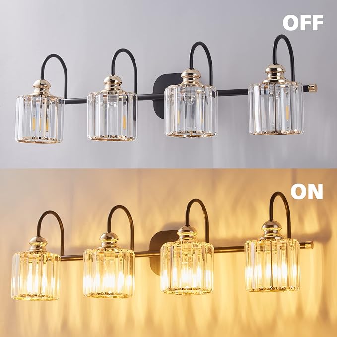 4-Light Bathroom Light Fixtures, Crystal Vanity Lights for Bathroom Modern Wall Light Fixture Above Mirror