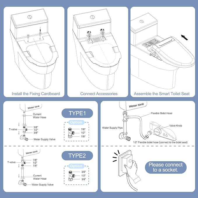 Electric Heated Bidet Toilet Seat Elongated with Remote & Side Control Knob | Auto One-Touch Wash & Dry, Warm Water Wash & Warm Air Dryer, Self-Clean Nozzle, Eco Mode, Soft Close Lid, Night Light