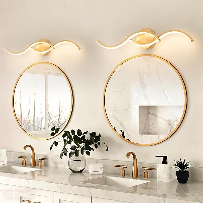 Gold Curved 5CCT Bathroom Vanity Light Fixture Over Mirror, 23.62 inch Modern LED Wall Lamp Dimmable Bathroom Light Fixture Modern Wall Sconces