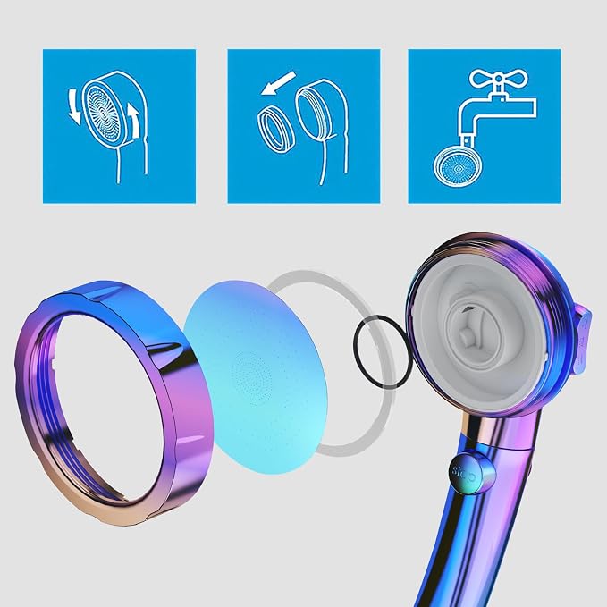Drill-Free High Pressure Handheld Shower Head with ON/OFF Switch, 3 Spray Modes - Polished Finish, Shower Head (Radiant Rainbow) + Bracket + Hose | 3 Spray Modes with ON/OFF Switch, Detachable Dog Shower Attachment, Pet Shower Wand with Bracket & Hose,...
