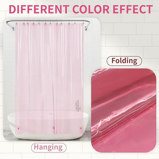 Barossa Design Clear Pink Long Shower Curtain Liner 78" Height - 3 Magnets & Waterproof Lightweight PEVA Shower Liner for Bath Tub, PVC Free, Metal Grommets, Clear Pink, 72x78