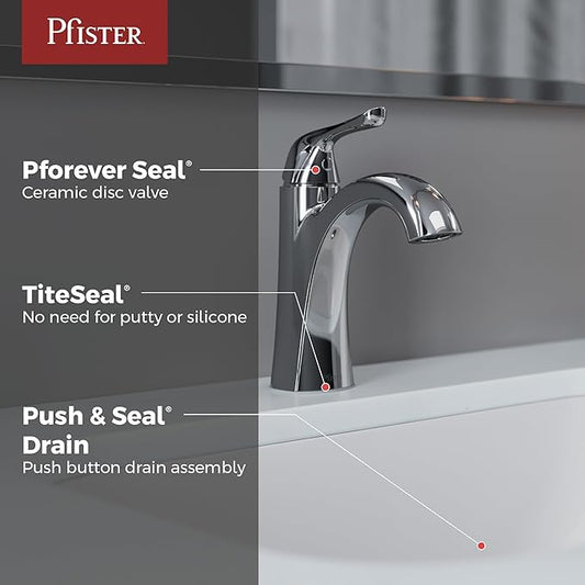 Pfister Willa Bathroom Sink Faucet, Single Control, 1-Handle, Single Hole, NSF Certified, Polished Chrome Finish, LF042MALCC