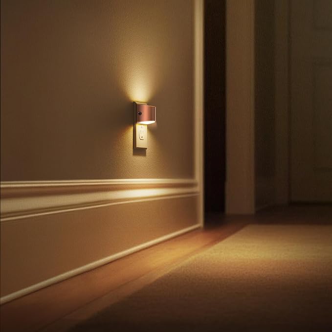 L LOHAS LED Night Lights Plug into Wall, Dimmable Night Light 2 Pack | Plug in Night Light with 3 Level Brightness, 3000K Soft White, Rose Gold Housing