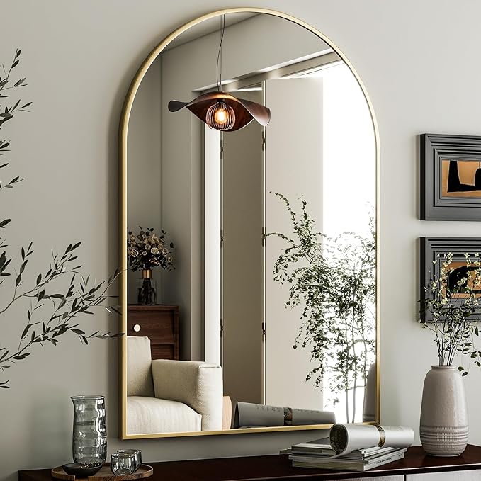 HARRITPURE Arched Wall Mirror 26"x38" Gold Arch Bathroom Vanity Mirror | Aluminum Alloy Frame Modern Mirror for Living Room, Bedroom and Entryway