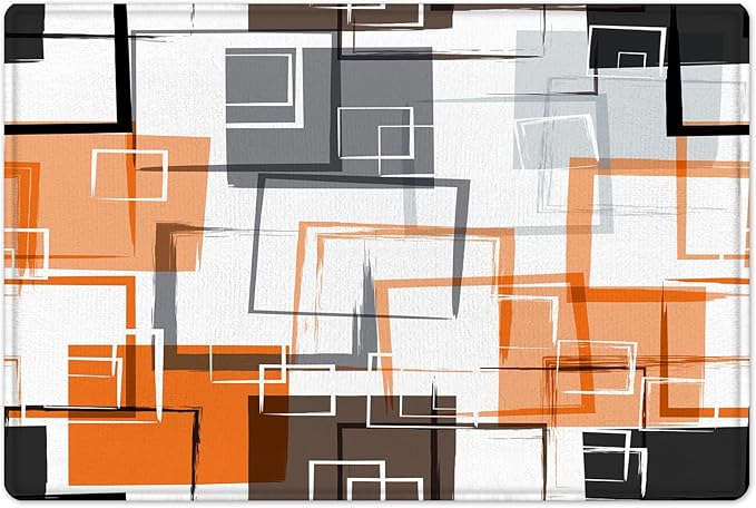 Abstract Geometric Orange Shower Curtain Sets with Rugs, Gray Black and White Geometric Textured Bathroom Curtain Polyester Fabric Bathroom Decoration Shower Curtain Set,70L X 70W Inches