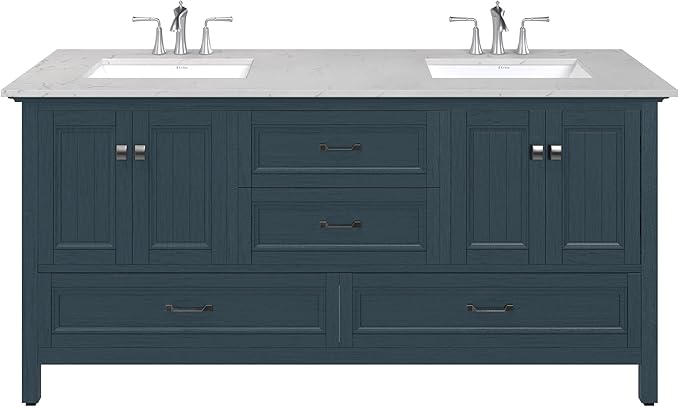 Eviva Britney 72 in. Ash Blue Double Sink Bath Vanity with Carrara Quartz Top and Undermount Porcelain Sinks