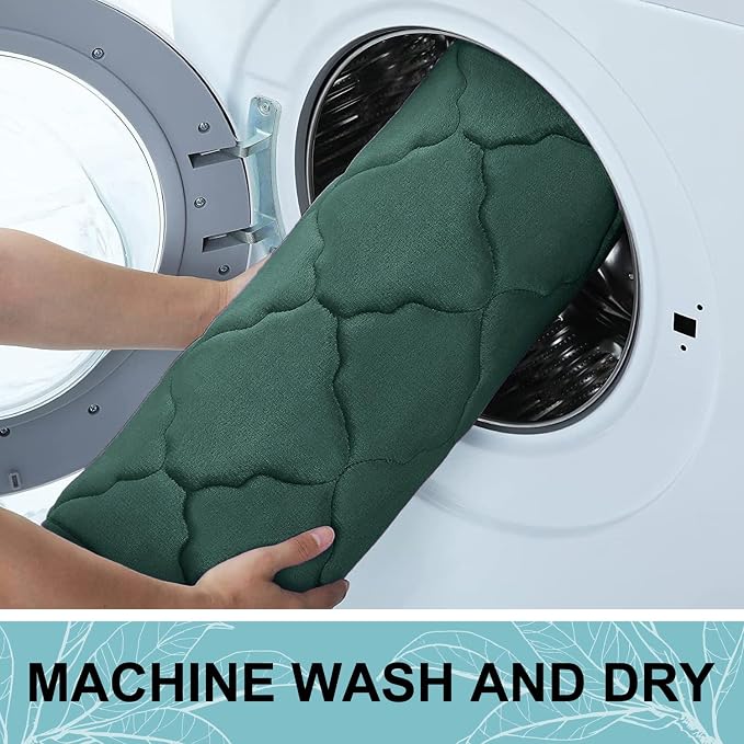 OLANLY Memory Foam Toilet Rugs U-Shaped 24x20, Ultra Soft and Absorbent Bathroom Rugs, Non-Slip, Comfortable, Machine Washable Contour Bath Mat for Toilet Base, Home Decor Accessories, Dark Green