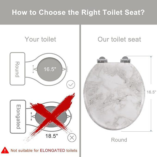 Angel Shield Marble Toilet Seat Durable Molded Wood with Quiet Close,Easy Clean,Quick-Release Hinges (Round,Gray Marble)