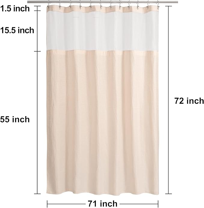 N&Y HOME Waffle Weave Shower Curtain with Snap Liner 71x72 Rosewater Pink | 12 Metal Hooks Included, Snap on Fabric Liner, Mesh Window, Washable, Hotel Style Shower Curtain Set for Bathroom
