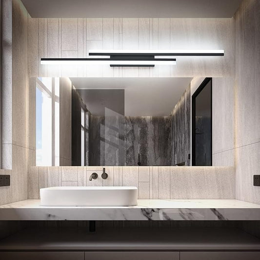 PRESDE 48 Inch Bathroom Light Fixtures Black Vanity Light Bar LED Modern Bath Lighting Over Mirror Dimmable