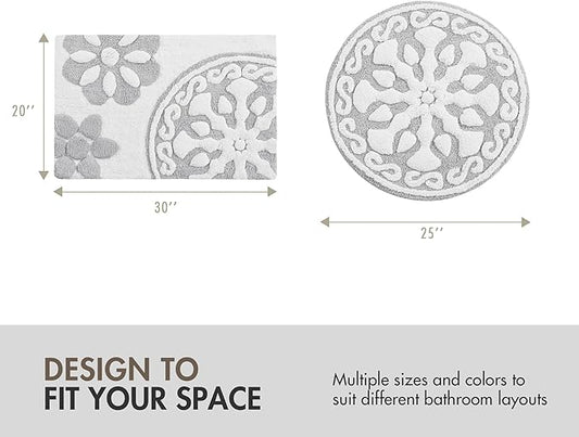 Madison Park Casablanca 100% Cotton Tufted Bathroom Rugs Luxurious Plush Medallion Floral Pattern Bath Mat Absorbent, Quick Dry, Spa Design Shower Room DΓ©cor, Rectangle 25" R, Grey