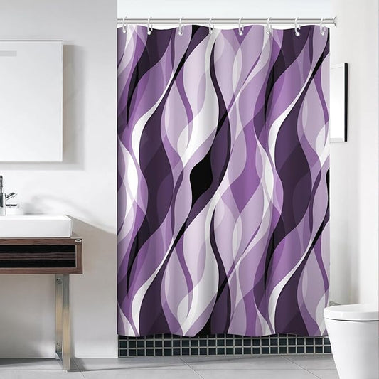 Purple Shower Curtain, Modern Abstract Purple and Grey Striped Shower Curtain for Bathroom Waterproof Lavender Shower Curtain Set with Hooks, 54x72 Inch