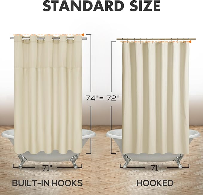 River Dream No Hook Shower Curtain with Snap-in Liner Set, Linen, 71x74 | Snap on/off Waterproof PEVA Liner, See Through Top Window, Slub Textured, Hotel Style Shower Curtain Set, Standard Size