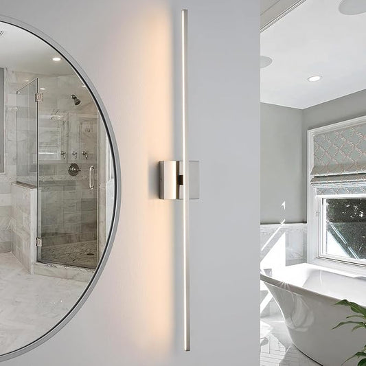 Bathroom Lighting Fixtures Over Mirror - 39 Inch Brushed Nickel Vanity Lights for Bathroom 28W Dimming LED Vanity Light Bar 3500K Modern Wall Sconce Lighting for Mural
