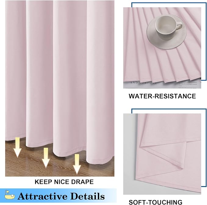 Zora 36 x 72 Inch Stall Fabric Shower Curtain - Soft Small Shower Curtain for Bathroom for Narrow Stall Size, Machine Washable Water Resistance, Hotel Style, Blush Pink